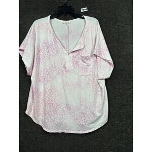 Adora T Shirt Womens Size L White Pink Animal Print V-Neck Short Sleeve Boho